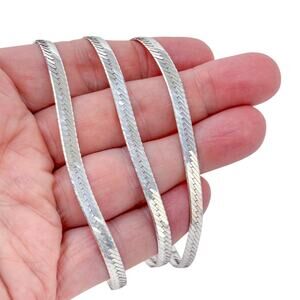 Estate Sterling Silver 925 Wide Herringbone Chain Necklace 24"